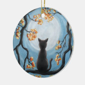 Wunderliche Katze in der Baum-Vollmond-Malerei Keramik Ornament (Links)