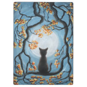 Wunderliche Katze in der Baum-Vollmond-Malerei Klemmbrett (Rückseite)