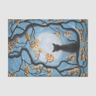 Wunderliche Katze in der Baum-Vollmond-Malerei Seidenpapier