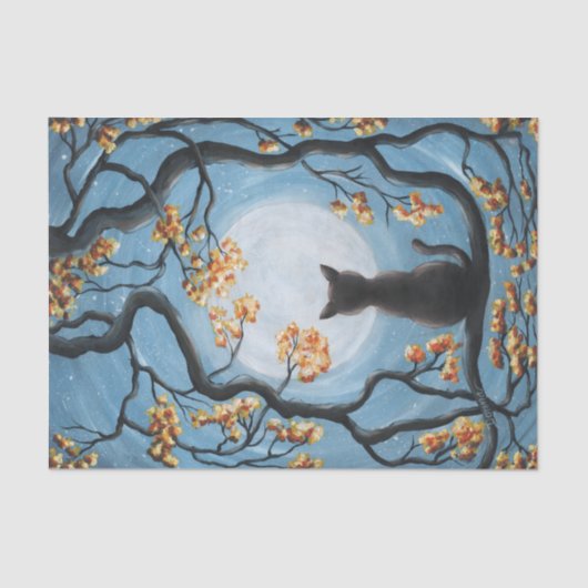 Wunderliche Katze in der Baum-Vollmond-Malerei Seidenpapier (Vorderseite)