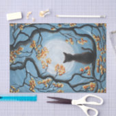 Wunderliche Katze in der Baum-Vollmond-Malerei Seidenpapier (Handwerk)