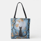 Wunderliche Katze in der Baum-Vollmond-Malerei Tasche (Rückseite)