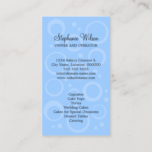 Wunderliche Kuchen-Bäckerei Visitenkarte (Rückseite)