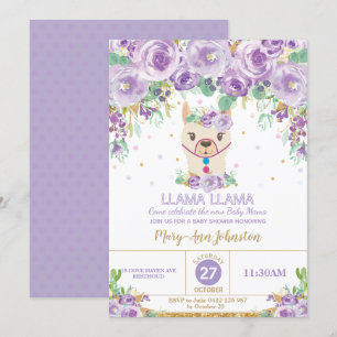 Wunderliche lila Blumendusche lama-Mutter-Baby Einladung