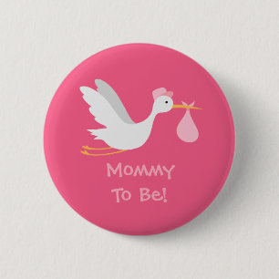 Wunderliche Mädchen-Storch-Babyparty Button