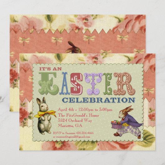 Wunderliche Ostern-Party Einladung (Vorne/Hinten)