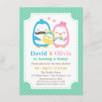 Wunderliche Pinguin-Familien-Babyparty-Einladungen