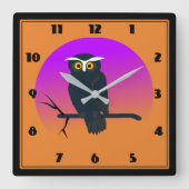 Wunderliche Schrei-Eulen-Uhr Quadratische Wanduhr (Vorderseite)