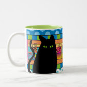 Wunderliche schwarze Katze "die Bonze " Zweifarbige Tasse (Links)