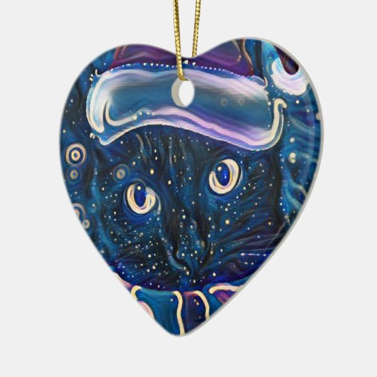 Wunderliche schwarze Katzen-Weihnachtsverzierung Keramikornament (Links)