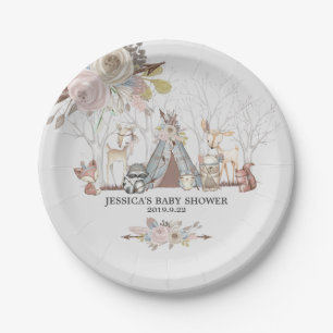 Wunderliche Stammes- Waldtier-Baby-Dusche Pappteller