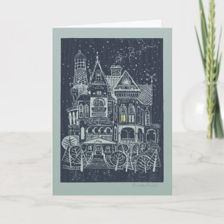 Wunderliche viktorianische Haus-Weihnachtskarte Feiertagskarte