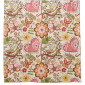 Wunderliche Vögel, Blumen, Herz-Duschvorhang Duschvorhang (Vorderseite)