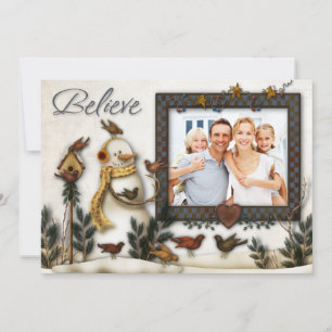 Wunderliche Volkskunstsnowmen-WeihnachtsFoto-Karte Feiertagskarte