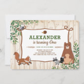 Wunderliche Waldwaldtier-1. Geburtstag Einladung (Vorderseite)