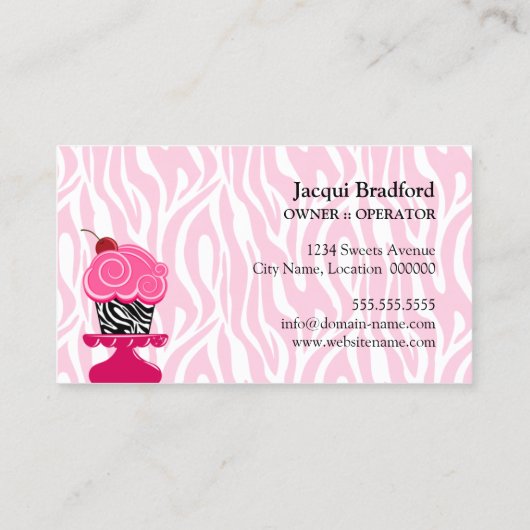 Wunderliche Zebra-Kuchen-Bäckerei Visitenkarte (Rückseite)