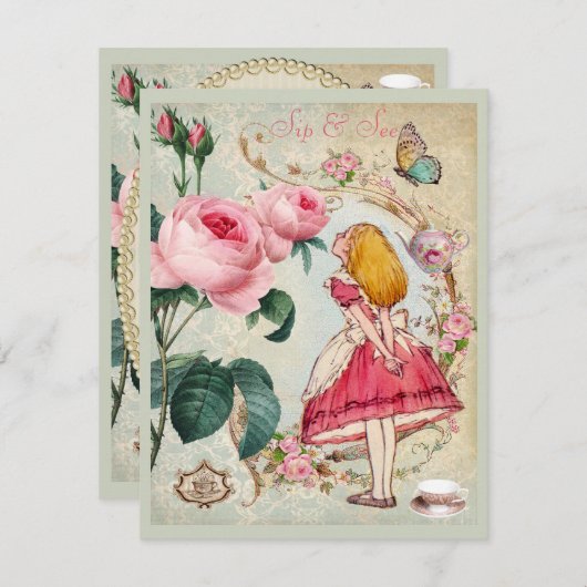 Wunderlicher Alice im Wunderland-CollageSip u. Einladung (Vorne/Hinten)