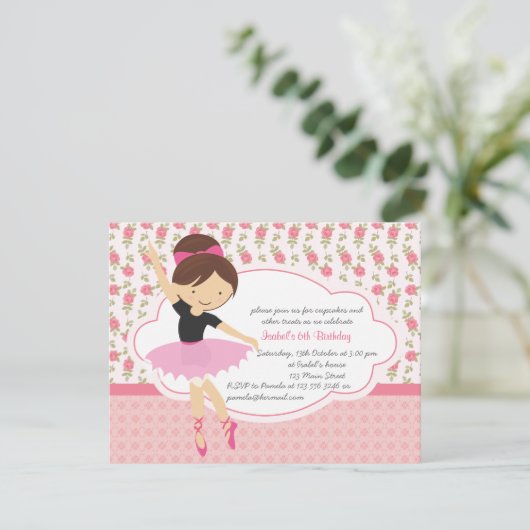 Wunderlicher Girly rosa Ballerina-mit Einladung (Stehend Vorderseite)