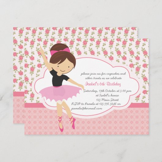 Wunderlicher Girly rosa Ballerina-mit Einladung (Vorne/Hinten)