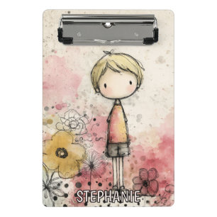 Wunderlicher Junge Wasserfarbe mit floralen Akzent Mini Klemmbrett