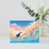 Wunderlicher Orca-Wal-Wildblume Postkarte (Stehend Vorderseite)