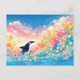 Wunderlicher Orca-Wal-Wildblume Postkarte