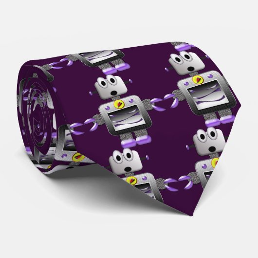 Wunderlicher Retro Roboter-lila Krawatte (Gerollt)