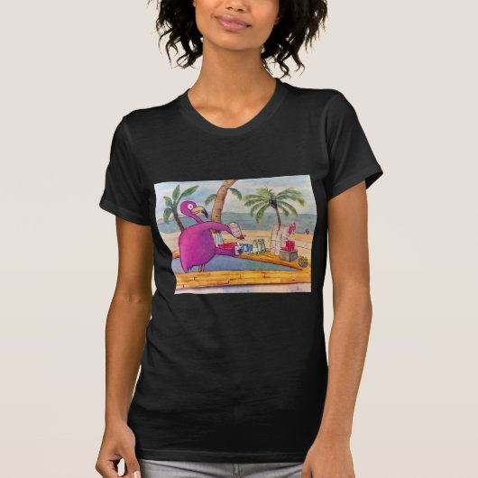 Wunderlicher rosa Flamingo gießt T-Shirt (Vorderseite)