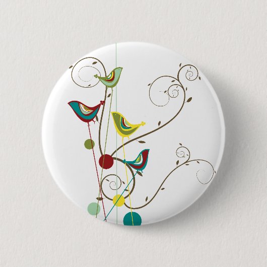 Wunderlicher Sommer-Vogel-Wirbels-moderne Button (Vorderseite)