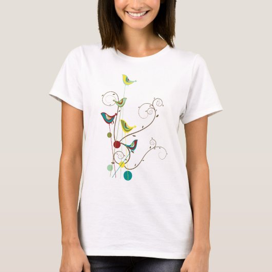 Wunderlicher Sommer-Vogel-Wirbels-moderne T-Shirt (Vorderseite)