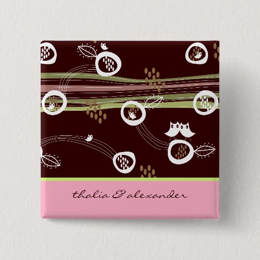 Wunderlicher Waldeulen-Familien-Hochzeits-Knopf Button (Vorderseite)