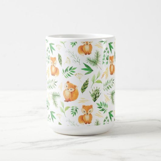 Wunderlicher Watercolor Foxes und verlässt Tasse | (Mittel)