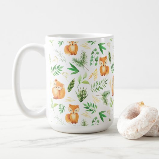 Wunderlicher Watercolor Foxes und verlässt Tasse | (Mit Donut)