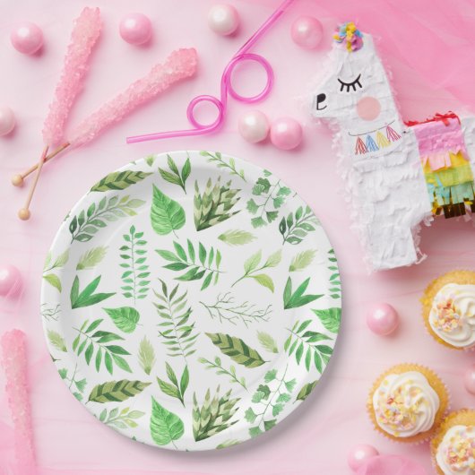 Wunderlicher Watercolor verlässt Grün | Pappteller (Party)