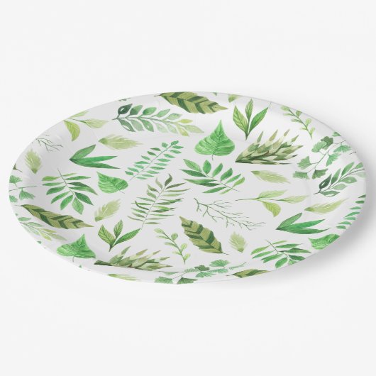 Wunderlicher Watercolor verlässt Grün | Pappteller (Schrägansicht)