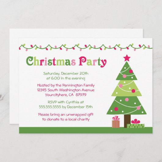 Wunderlicher Weihnachtsbaum beleuchtet Party Einladung (Vorne/Hinten)