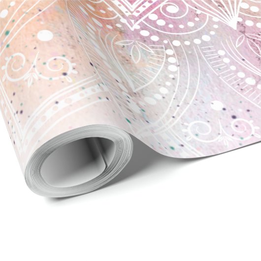 Wunderlicher weißer Aquarell-Mandalaentwurf Geschenkpapier (Rolleneckpunkt)