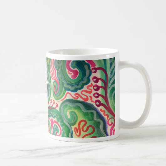 Wunderliches Aquarell: Rosa und hellgrünes II Kaffeetasse (Rechts)