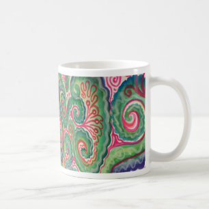 Wunderliches Aquarell: Rosa und hellgrünes Kaffeetasse