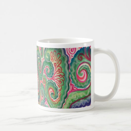 Wunderliches Aquarell: Rosa und hellgrünes Kaffeetasse (Rechts)