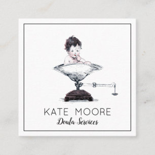 Wunderliches Baby auf Skala Hebamme oder Doula Quadratische Visitenkarte