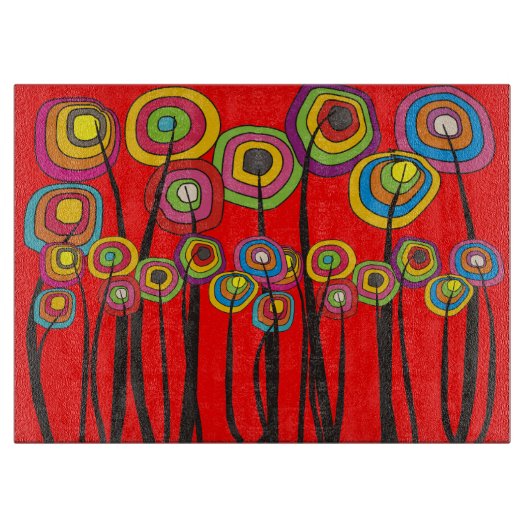 Wunderliches Blumen-Ausschnitt-Brett ROT Schneidebrett (Vorderseite)