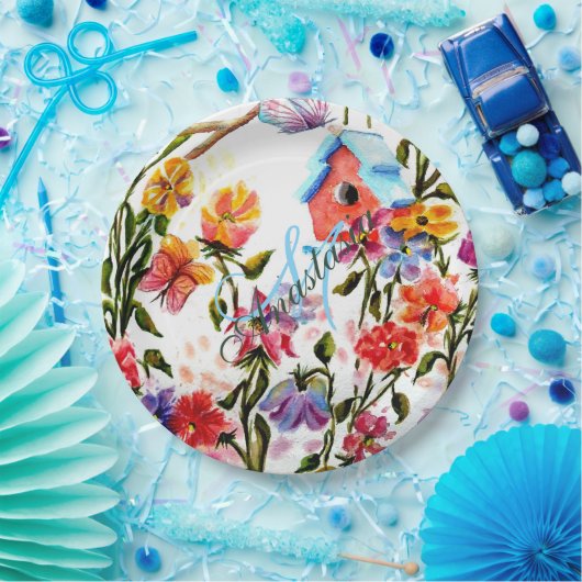 WUNDERLICHES GARTEN-VOGEL-HAUS-MONOGRAMM-PARTY PAPPTELLER (Party)