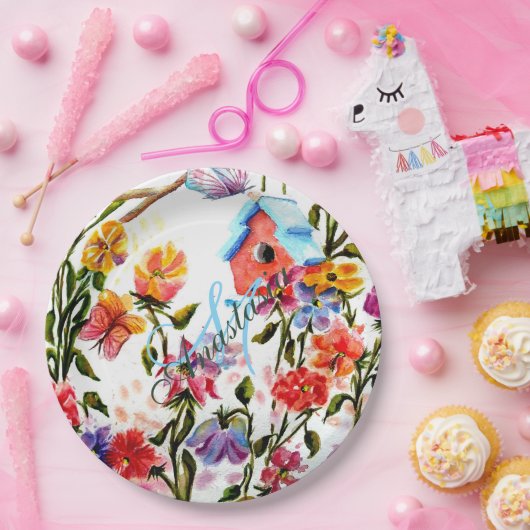 WUNDERLICHES GARTEN-VOGEL-HAUS-MONOGRAMM-PARTY PAPPTELLER (Party)