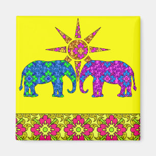 Wunderliches helles buntes Paisley-Elefant-Gelb Magnet