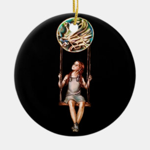 Wunderliches junges Mädchen, das auf Keramikornament