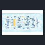 Wunderliches Licht und Frieden Chanukkas Rechteckiger Aufkleber<br><div class="desc">Eine jüdische Chanukka-Themakarte mit einem menorah, Davidsstern Und Driedel. Der Text liest den Wunsch Ihnen des Lichtes u. des Friedens glückliches Chanukka. Der Hintergrund ist ein hellblauer Watercolor Washington besonders anfertigen diesen Aufkleber mit einer kurzen Mitteilung, zwei Linien werden zur Verfügung gestellt für Personifizierung. Diese Aufkleber sind für verpackengeschenke nett....</div>