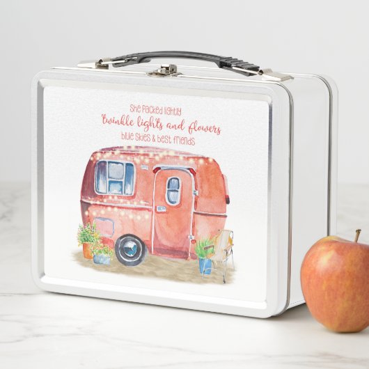 Wunderliches Retro Camper-Wohnwagen-Freund-Zitat Metall Brotdose (Beispiel)