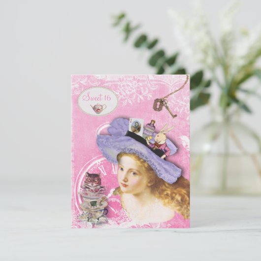 Wunderliches Tee-Party des Alice im Einladung (Stehend Vorderseite)