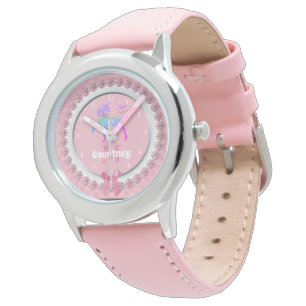 Wunderliches Unicorn-Rosa-personalisierte Mädchen Armbanduhr